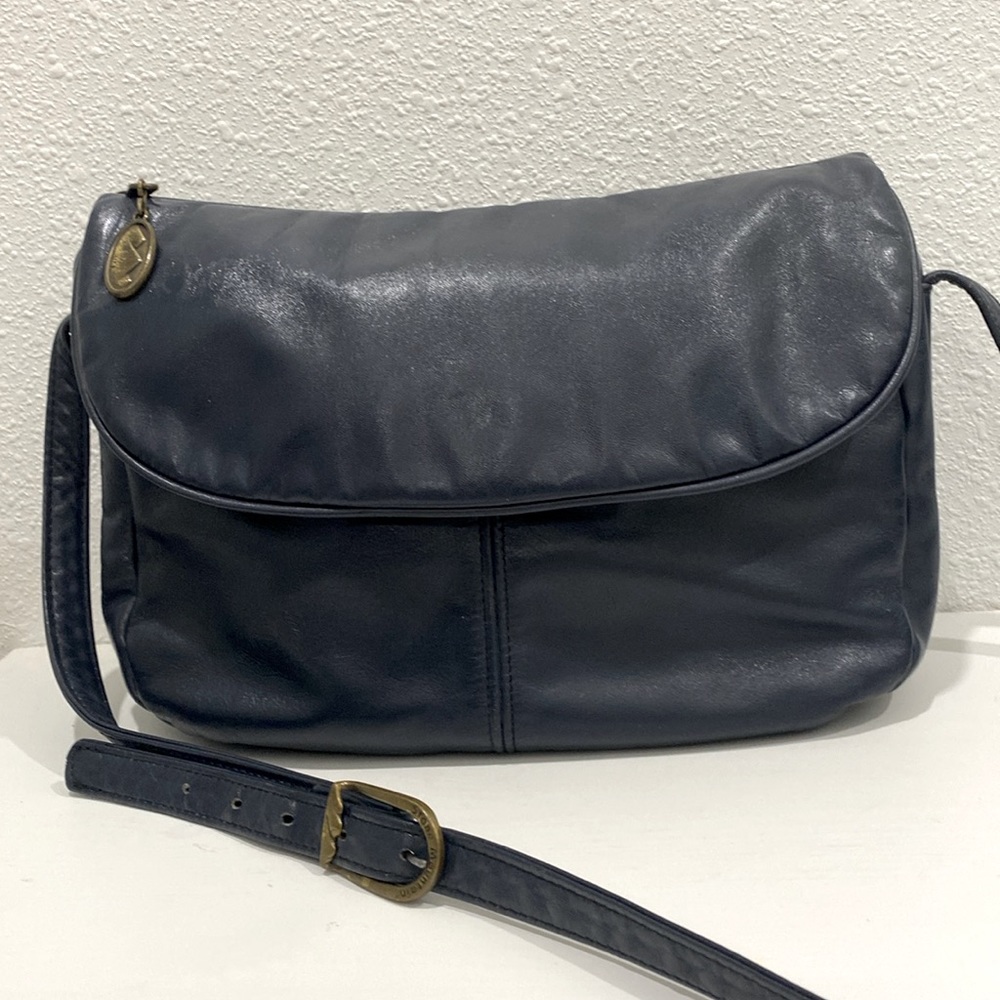 Vintage Stone Mountain Navy Leather Shoulder / Crossbody Bag , Made in USA